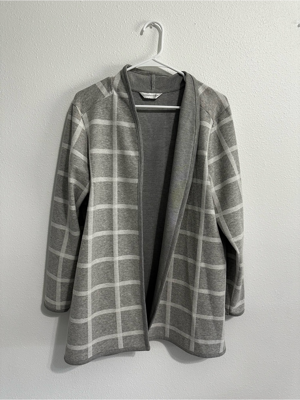 Christopher & Banks Gray and White Windowpane Open Cardigan